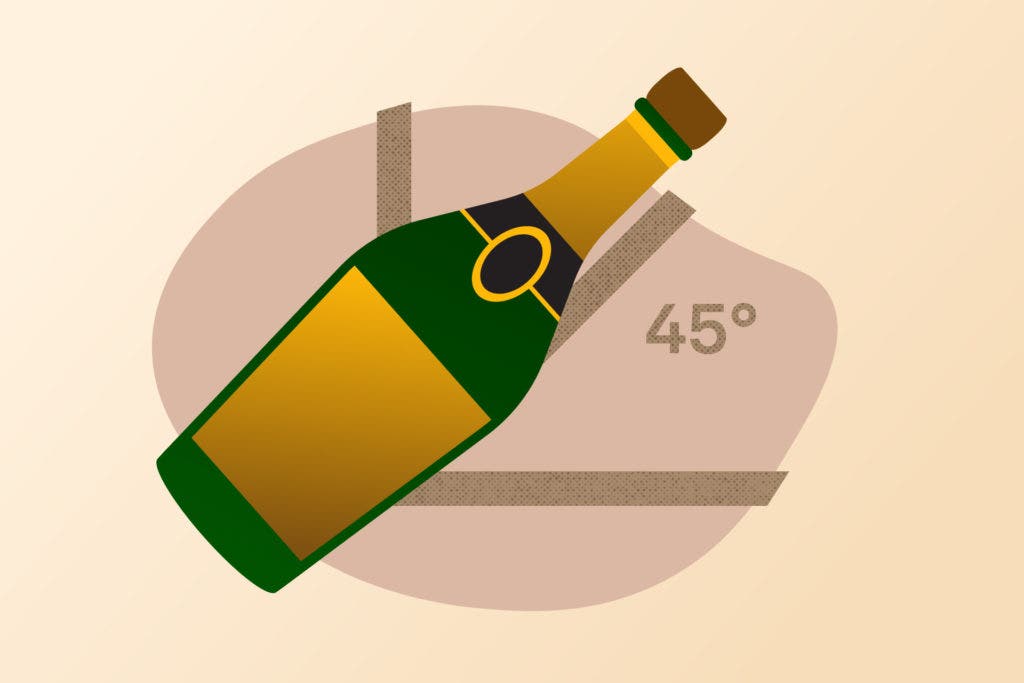 Illustration of a champagne bottle being held at a 45 degree angle