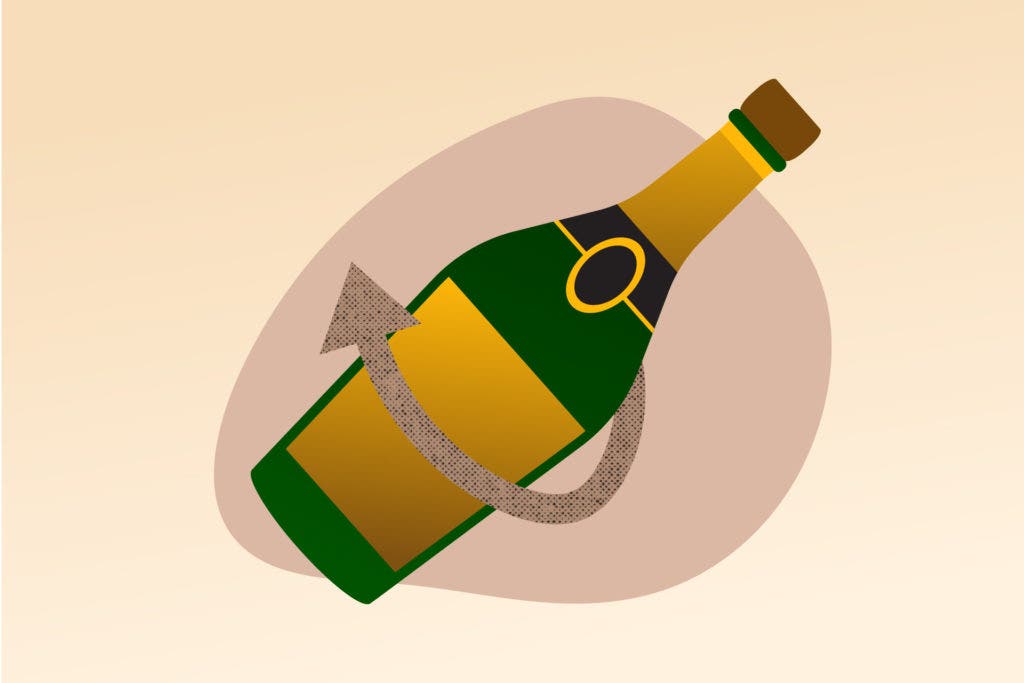 Illustration of a champagne bottle being turned