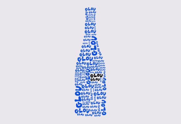 Glou Glou written in the shape of a wine bottle